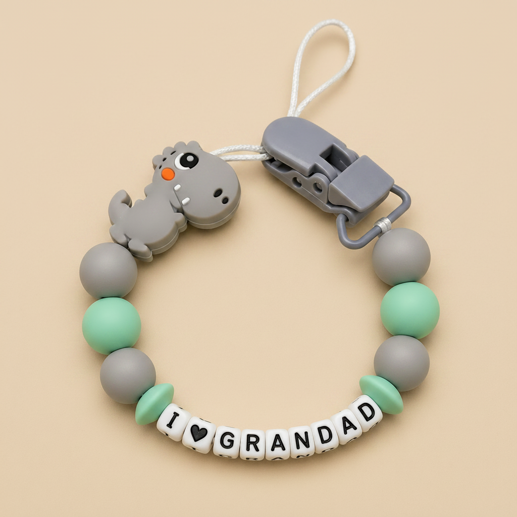 grey-mint-dinosaur-dummy-clip personalised