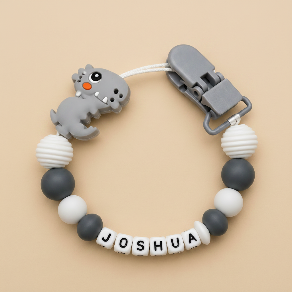 Grey & White Dinosaur Dummy Clip - Beige Background