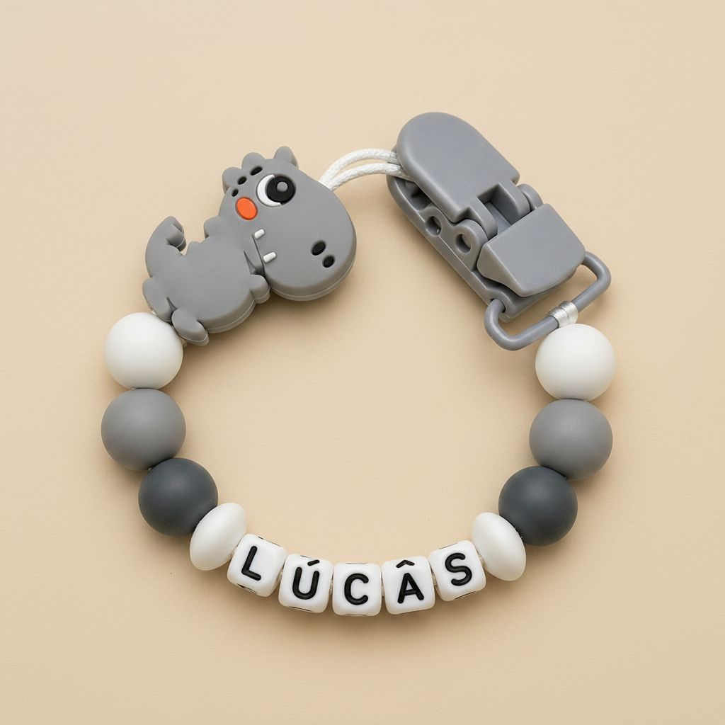 Grey & White Dinosaur Dummy Clip - Beige Background