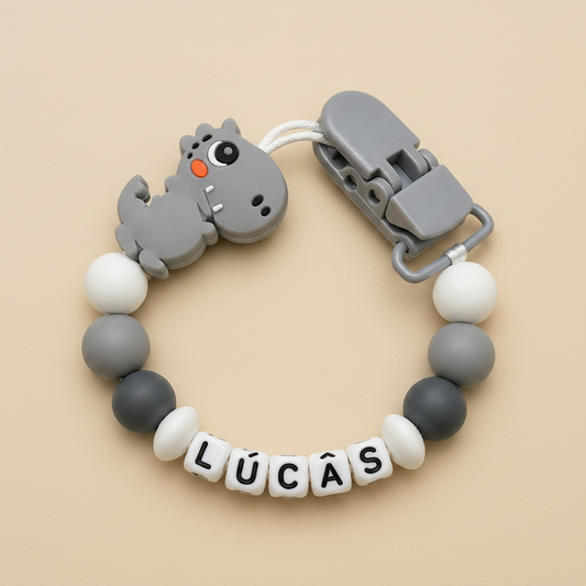 Grey & White Dinosaur Dummy Clip - Beige Background
