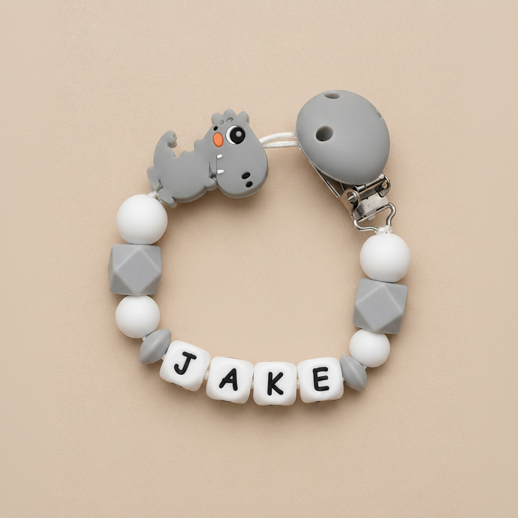 Grey & White Dinosaur Dummy Clip - Beige Background