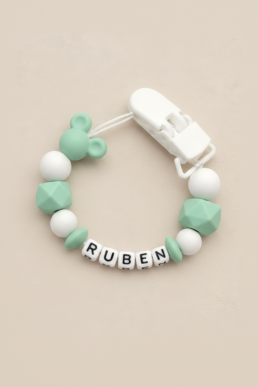 Mint Green & White Mickey Mouse Dummy Clip