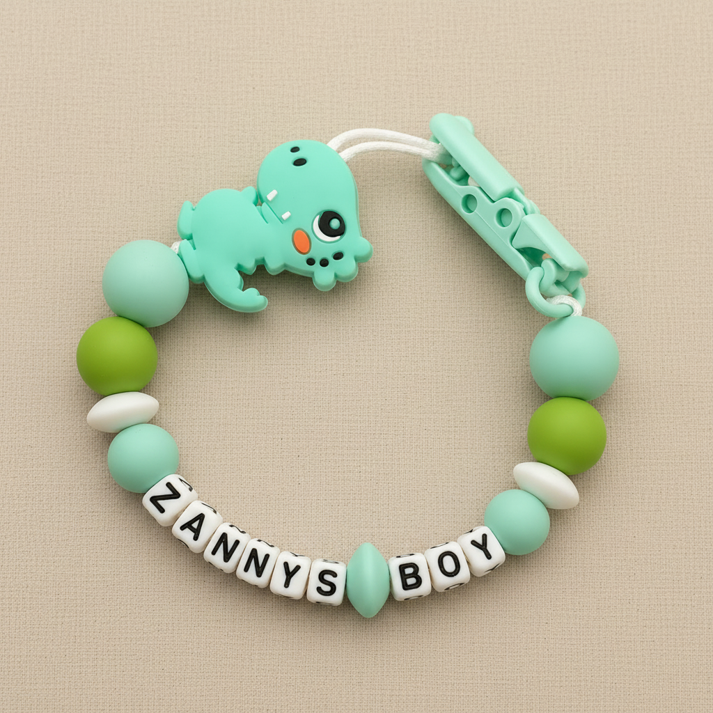 Mint & Lime Stegosaurus Dummy Clip - Warm Beige Background