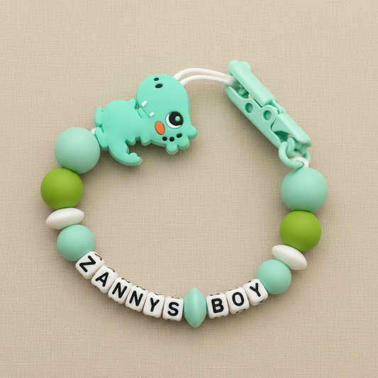 Mint & Lime Stegosaurus Dummy Clip - Warm Beige Background