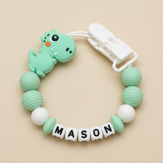 Mint White Mason personalised dummy clip