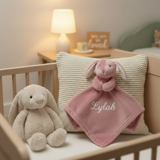 Pink Bunny Comforter - Lylah - White Thread - Darker Pink