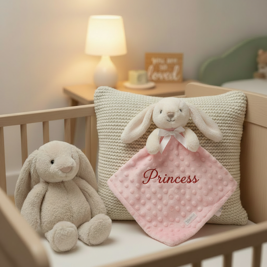 Pink Bunny Comforter - Princess - Red Thread - Nursery Cot Mockup
