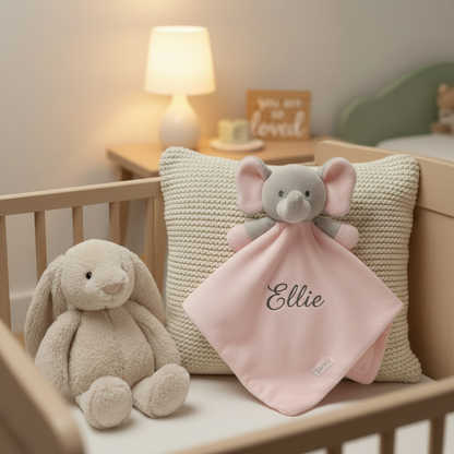 Pink Elephant Comforter - Ellie - Grey Thread - Nursery Mockup