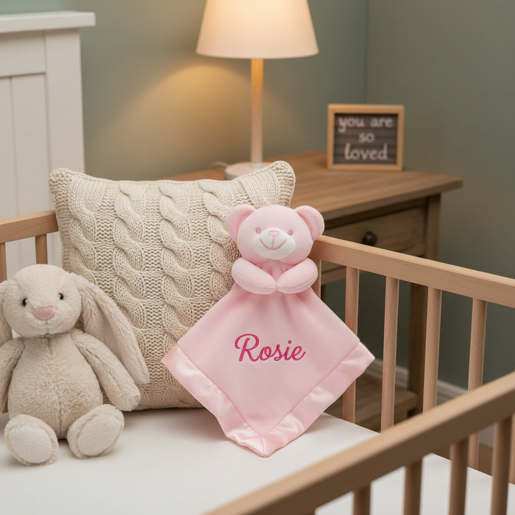 Pink Teddy Bear Comforter - Bright Pink Name Retry