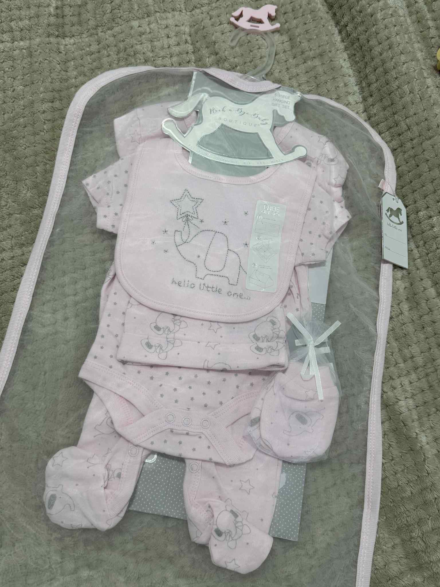 Baby Girls 5 Piece Matching Elephant Set & Giftbag
