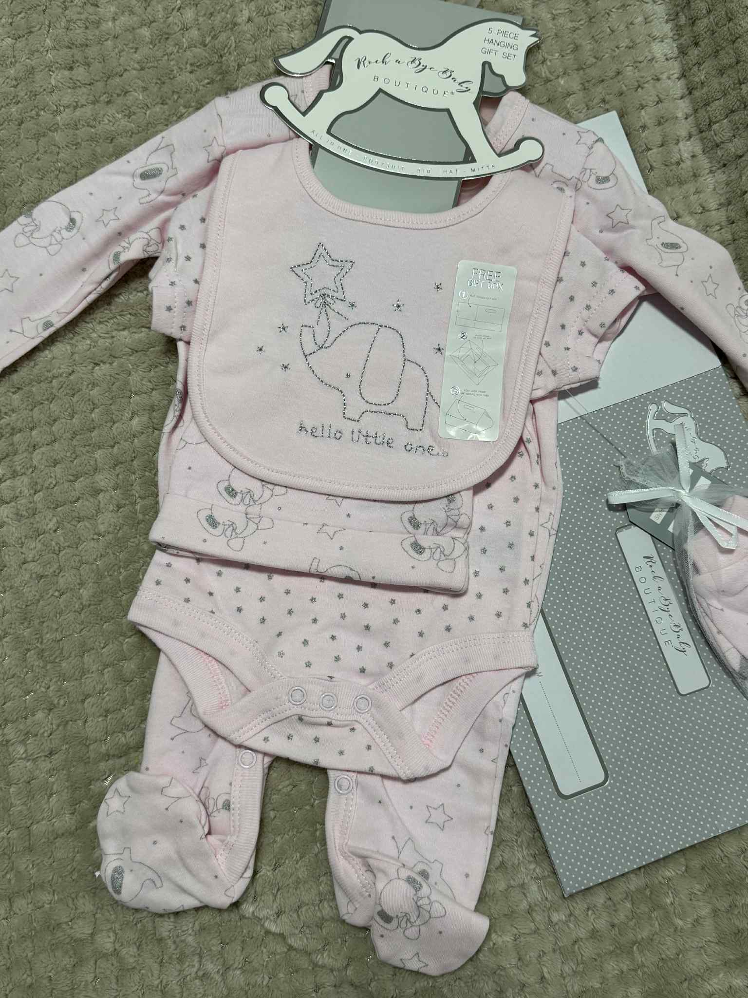 Baby Girls 5 Piece Matching Elephant Set & Giftbag