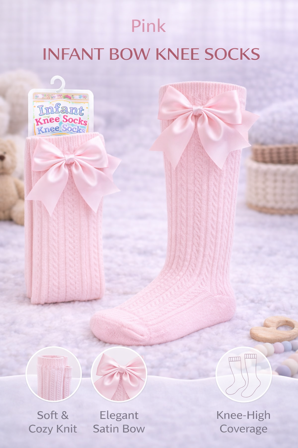 pink knee-high socks with satin bows