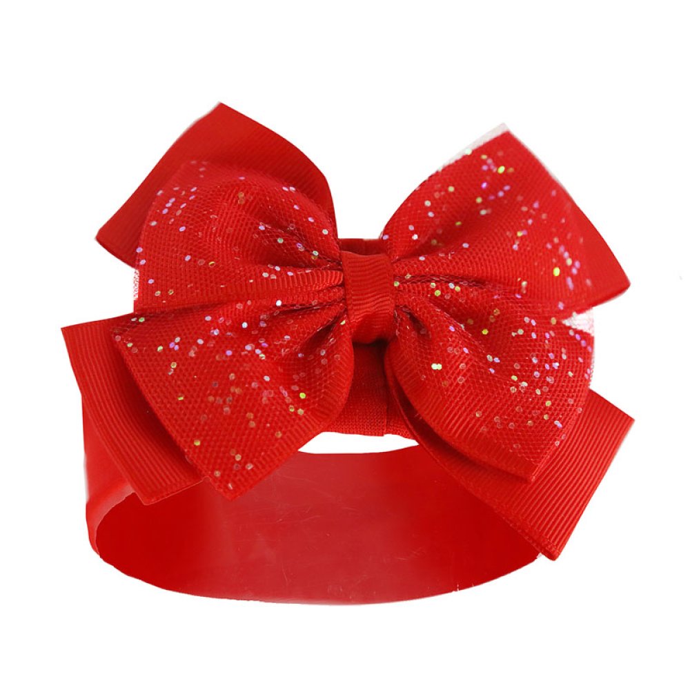 Red headband with a large bow on a white background
