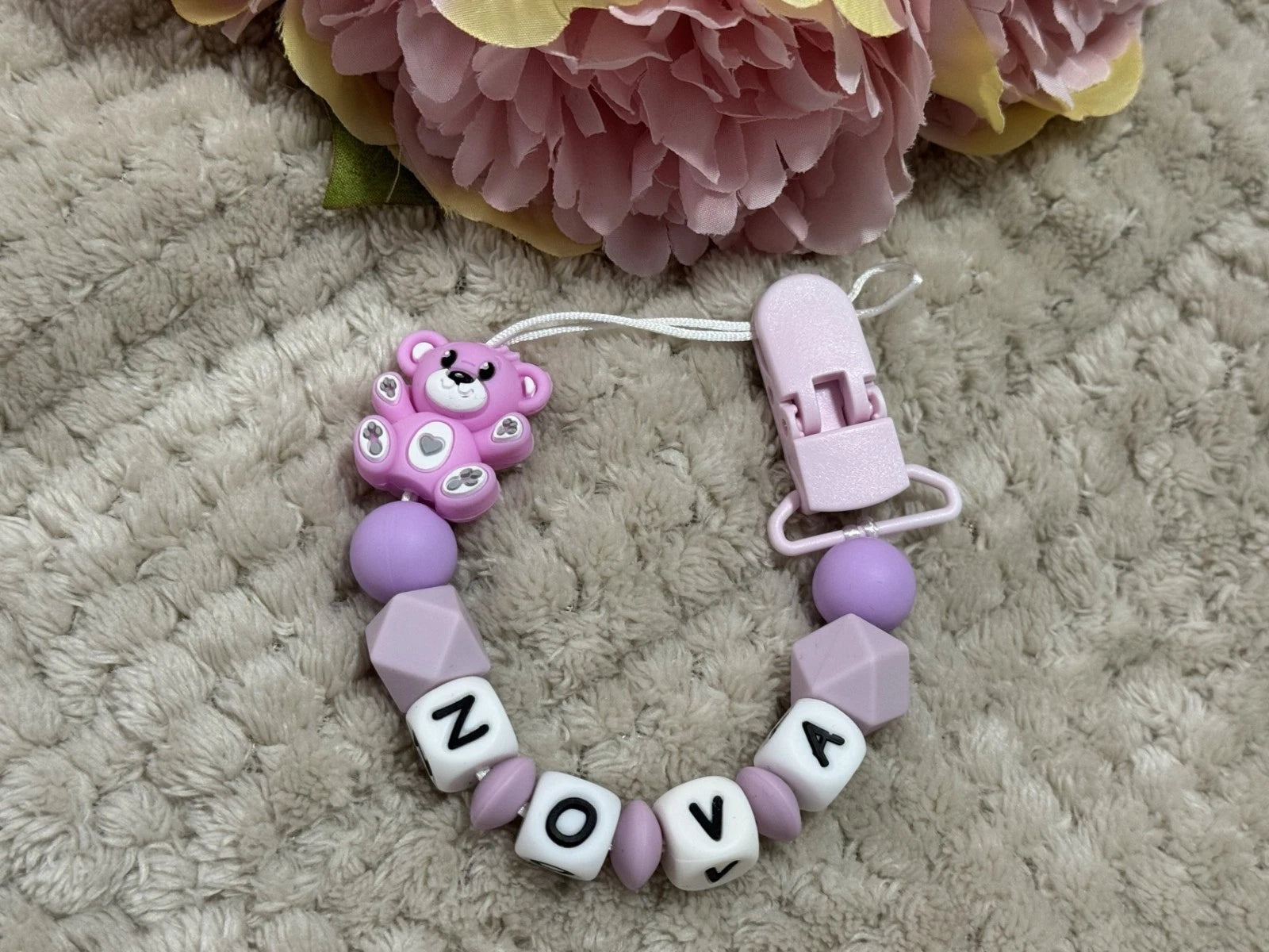 Personalised Soother holder, Pacifier chain, Mam dummy clip new baby gift - TEDDY'S