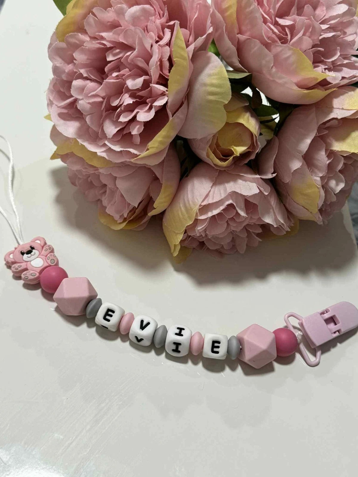 Personalised Soother holder, Pacifier chain, Mam dummy clip new baby gift - TEDDY'S