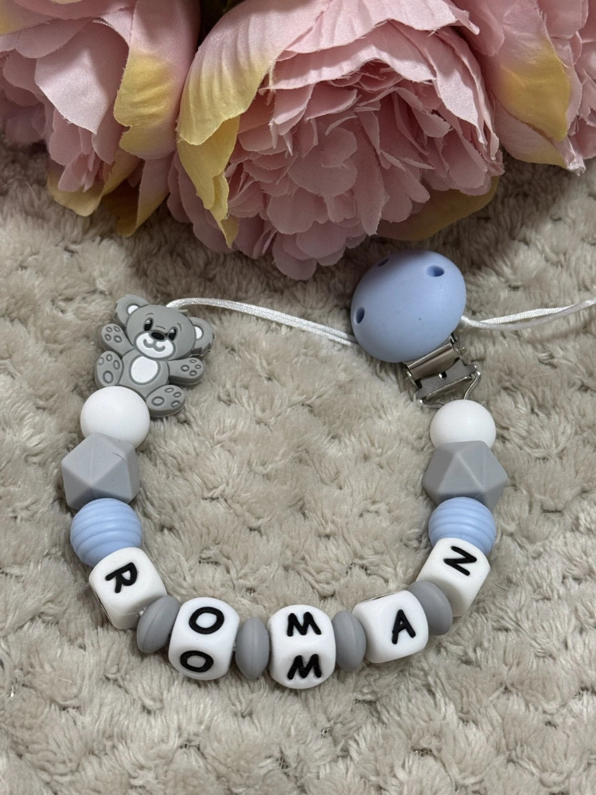 Personalised Soother holder, Pacifier chain, Mam dummy clip new baby gift - TEDDY'S