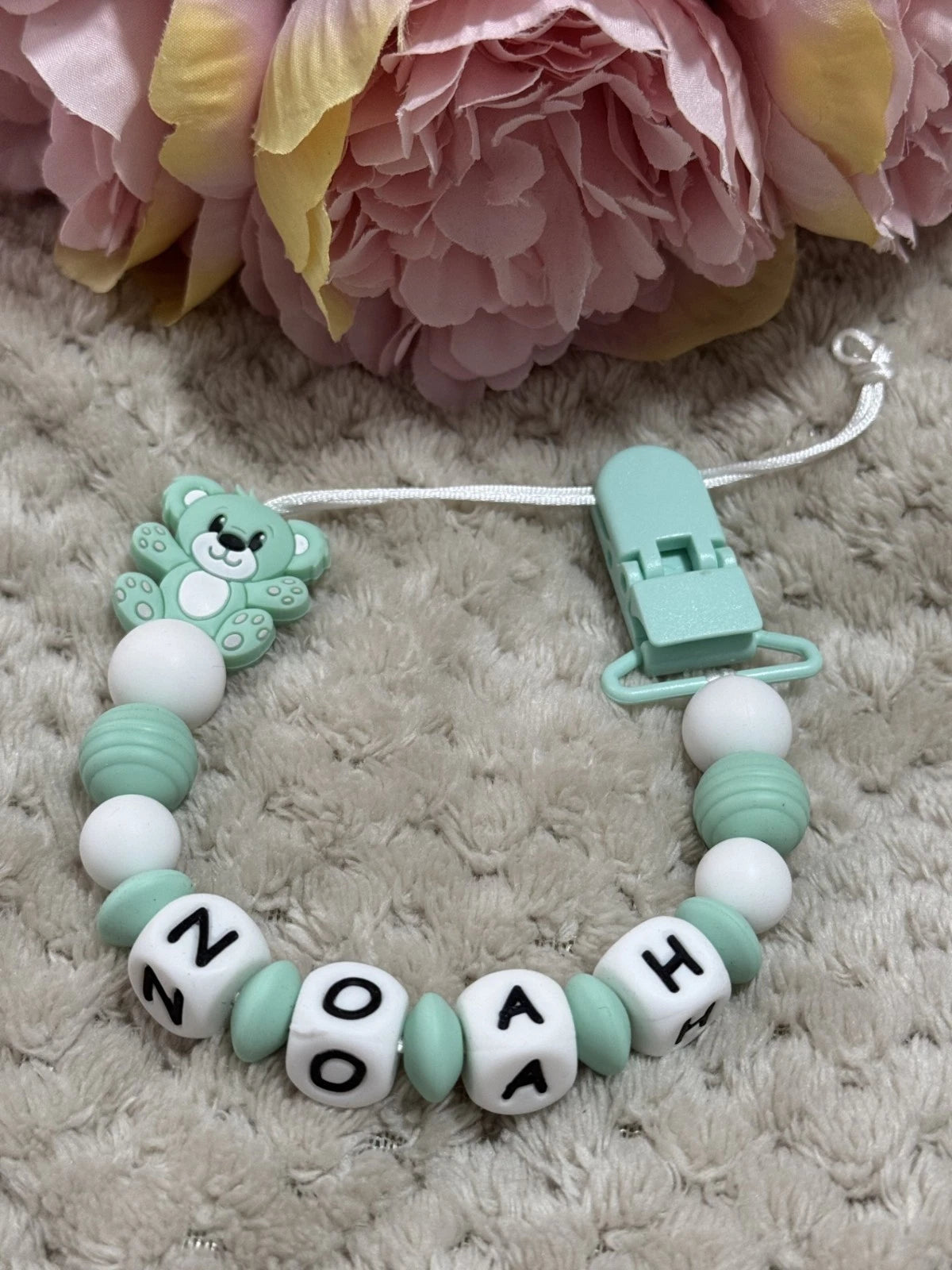 Personalised Soother holder, Pacifier chain, Mam dummy clip new baby gift - TEDDY'S