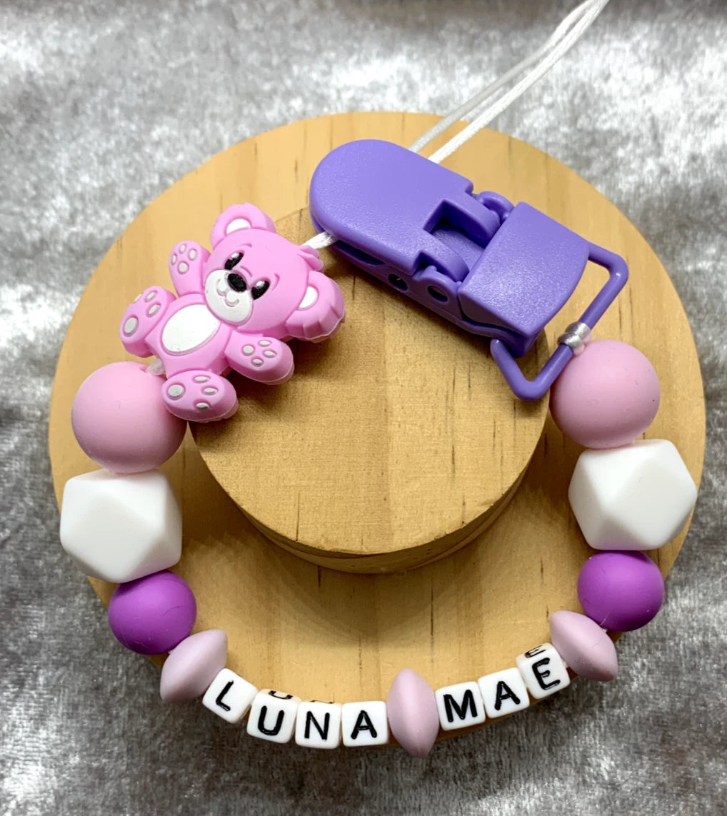 Personalised Soother holder, Pacifier chain, Mam dummy clip new baby gift - TEDDY'S