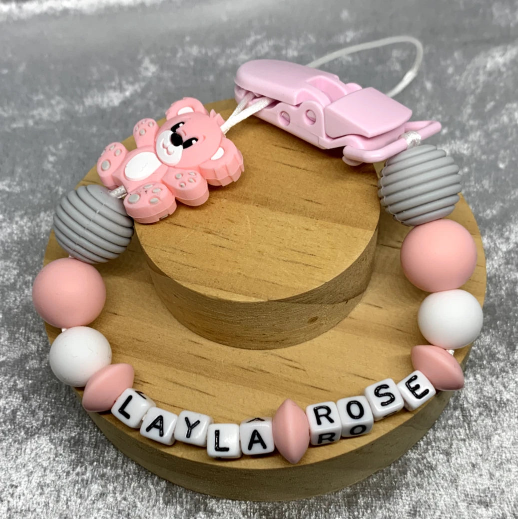 Personalised Soother holder, Pacifier chain, Mam dummy clip new baby gift - TEDDY'S