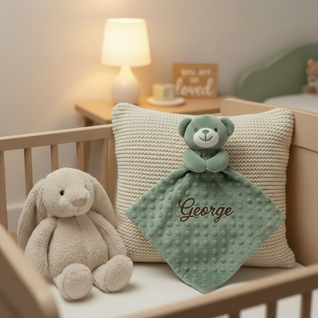 Sage Green Bubble Bear - George - Chocolate Brown Thread