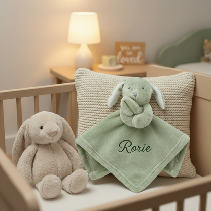 Sage Green Bunny Comforter - Rorie - Dark Green Thread