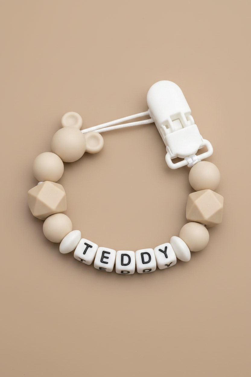 Sand & Taupe Mickey Mouse Dummy Clip