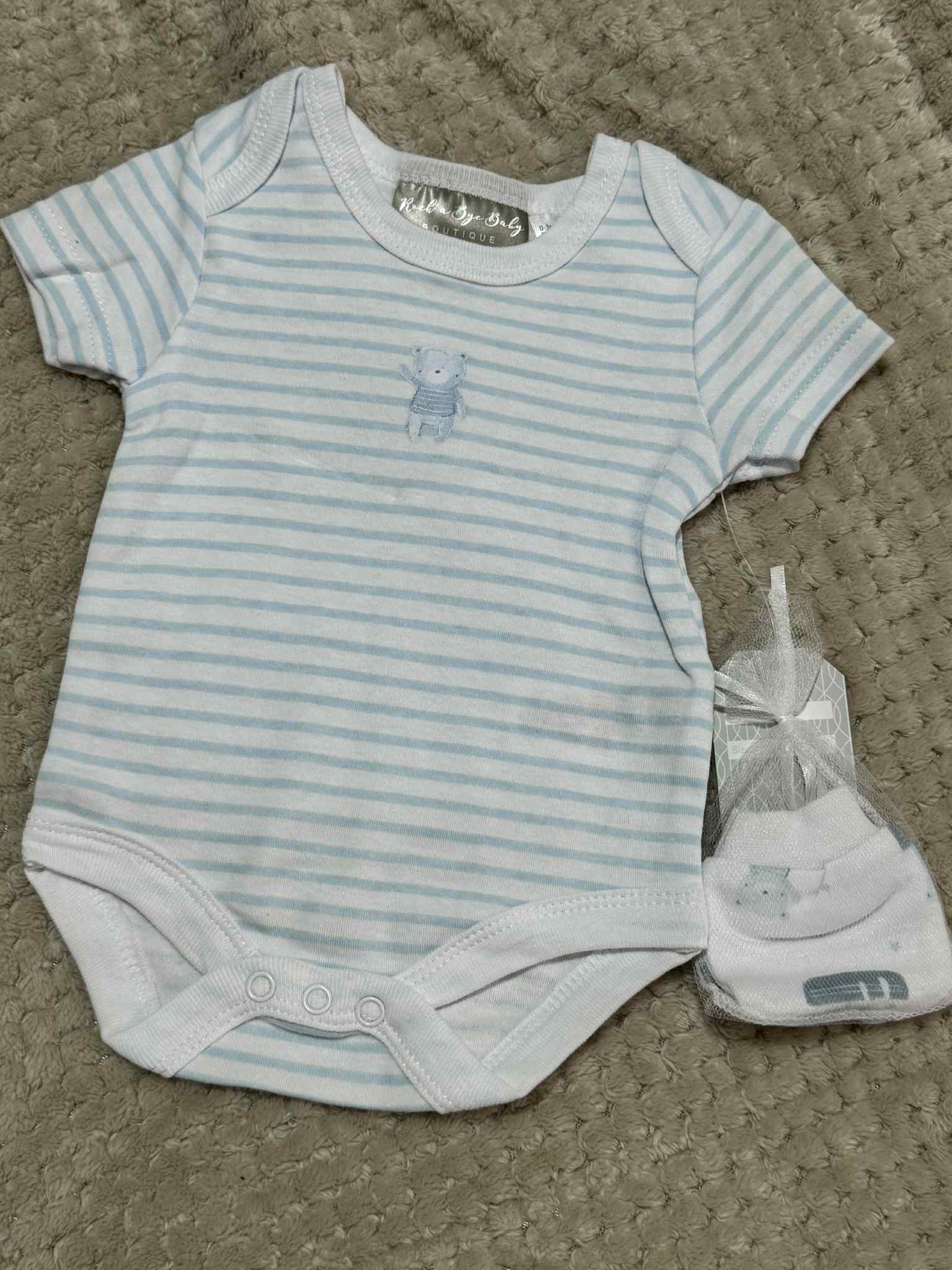 Baby Boys 5 Piece Matching Teddy In Boat Set & Giftbag