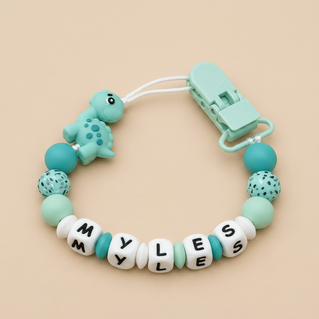Teal Stegosaurus Dummy Clip - Linen Beige Background