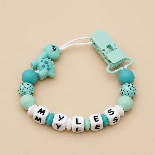 Teal Stegosaurus Dummy Clip - Linen Beige Background