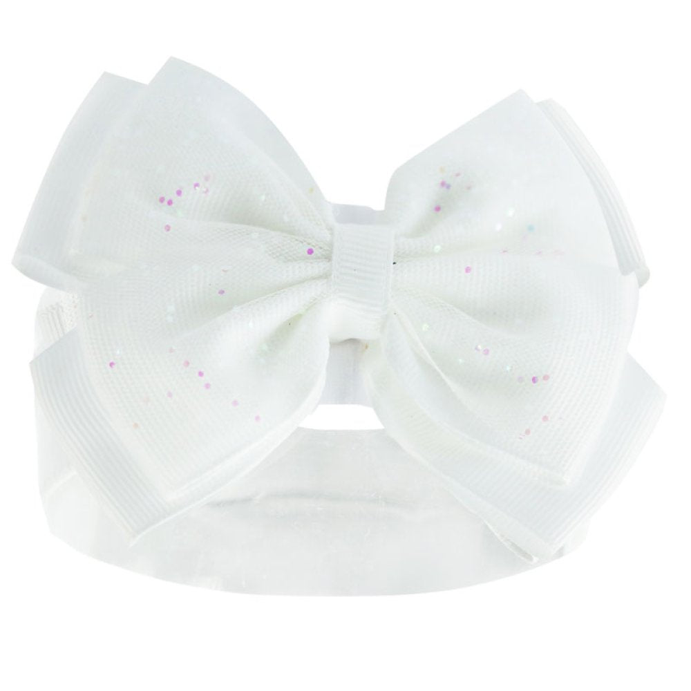 White headband with a large bow on a white background