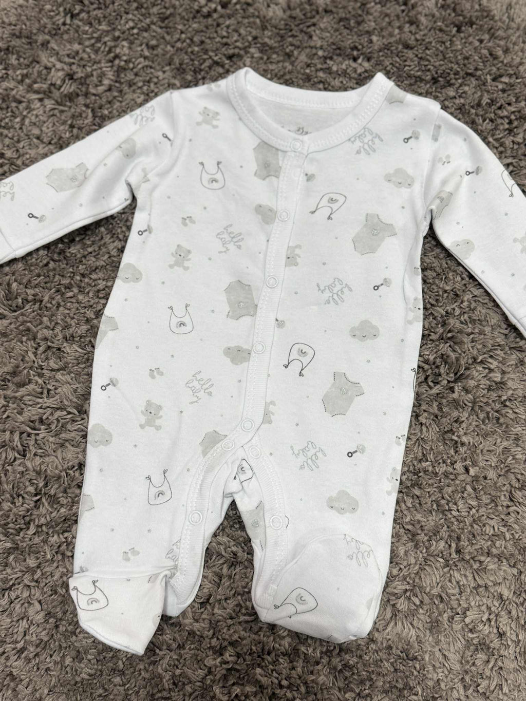 Unisex 5 Piece White 'Hello Baby' Set & Giftbag