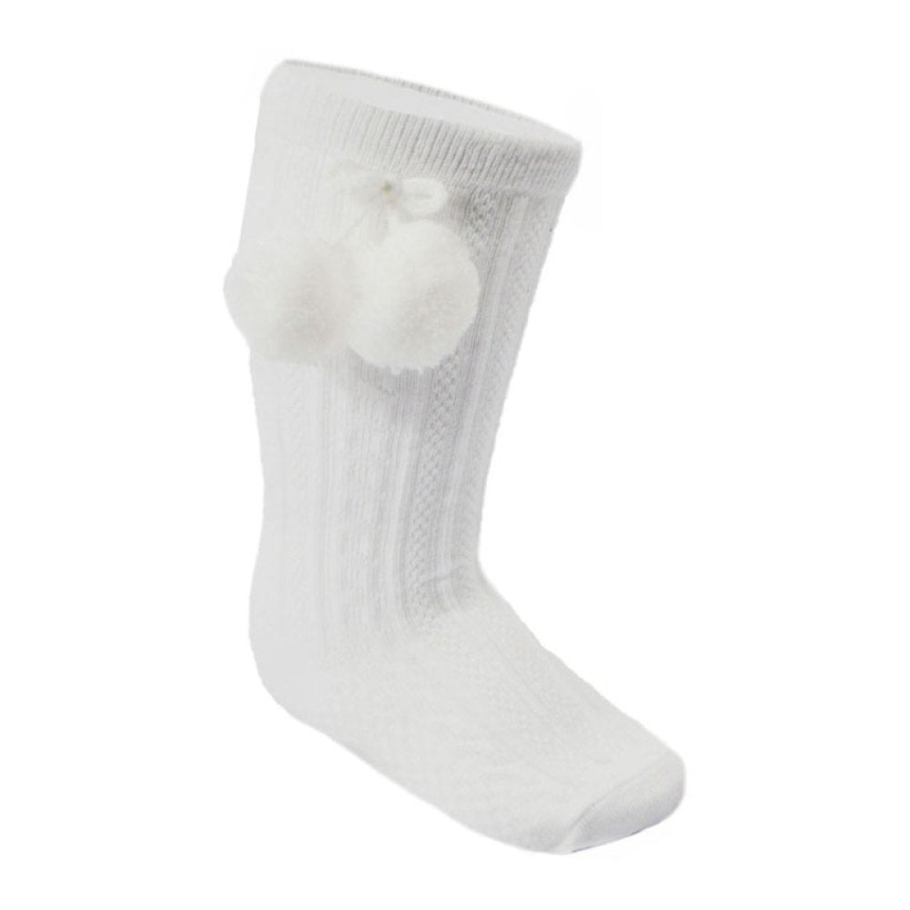 White sock with a pom-pom on a white background
